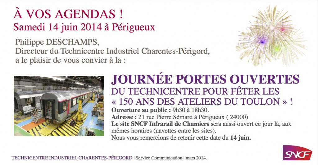 A vos Agendas ! Journée Portes Ouvertes du Technicentre SNCF à Périgueux-Chamiers (Dordogne)